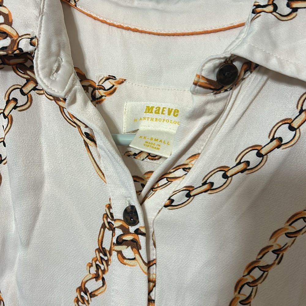 Maeve Anthropologie Printed Chain Maxi Shirt Dress White Short Bell Sleeves - Picture 5 of 6